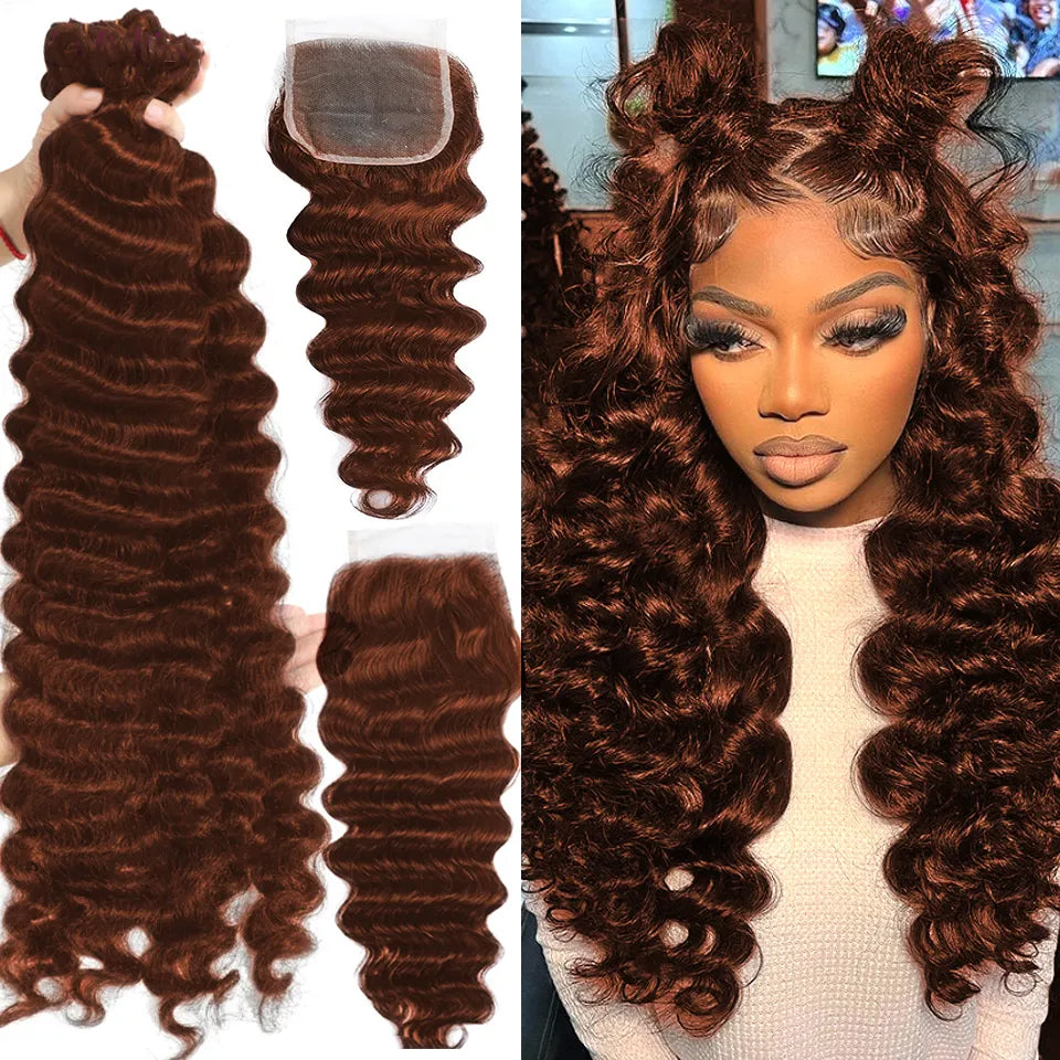 #33 loose deep 3 Bundles With 4X4 Transparent Lace Closure Human Hair(No Code Need)