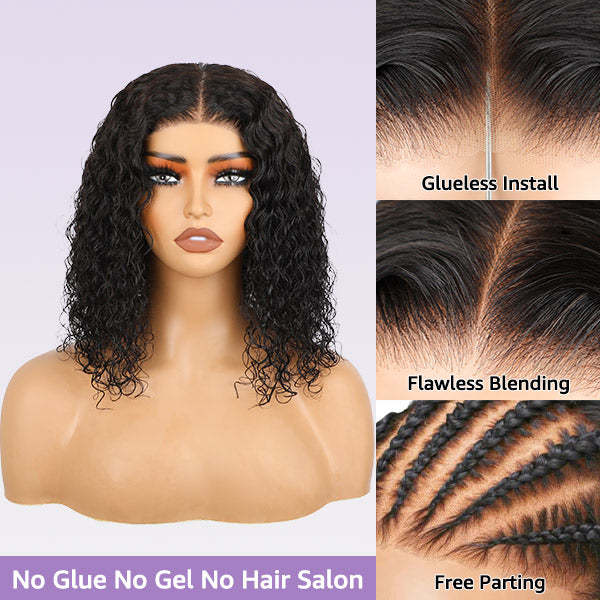  Wear Go Wigs Water Wave Hair Pre Cut 7x5 HD Lace Closure Short Bob Glueless Wig