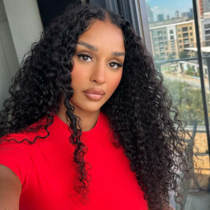 Water Wave No Leave Out Natural Scalp Glueless V Part Wig With Elastic Drawstring