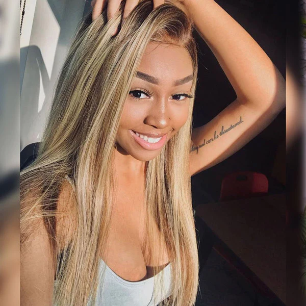 Straight Brown Wig With Blonde Highlight #4/613 Color 13x4 Lace Frontal Wigs Pre Plucked Natural Hairline