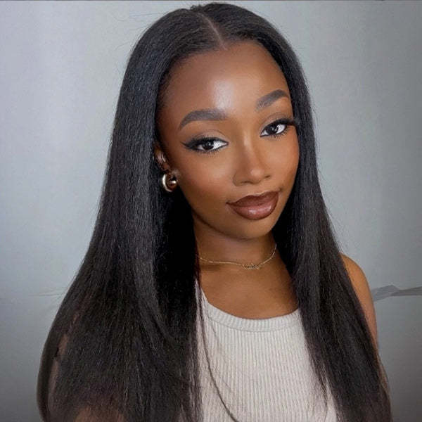  Yaki Straight Bleached Knots Pre-Cut 9x6 T Part Lace Wig Natural Frontal Look Wear Go Wig