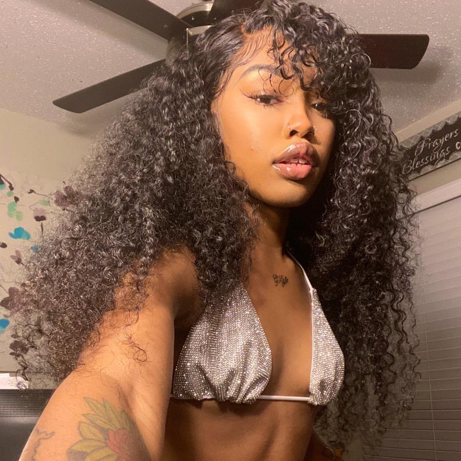 Kinky Curly Bomb Look Premium 100% Remy Human Hair Wig With Bangs