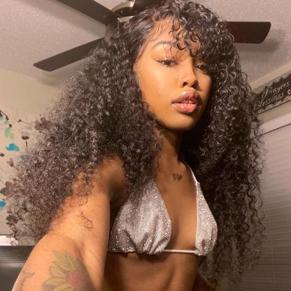 Kinky Curly Bomb Look Premium 100% Remy Human Hair Wig With Bangs