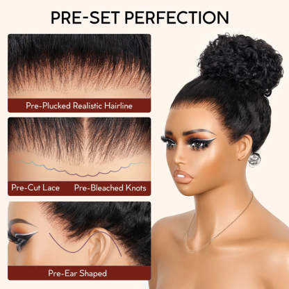 Invisible Strap 360 Lace Bleached Knot Pre-Cut Lace Curly Wig