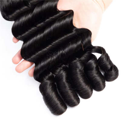  Burmese Curly Natural Black Funmi Loose Deep 4 Bundles With 13x4 Lace Frontal Human Hair