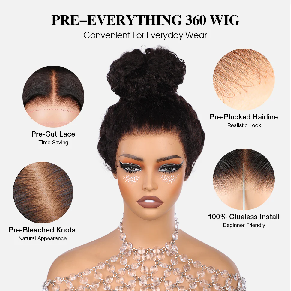 Invisible Strap 360 Lace Bleached Knot Pre-Cut Lace Water Wave Wig