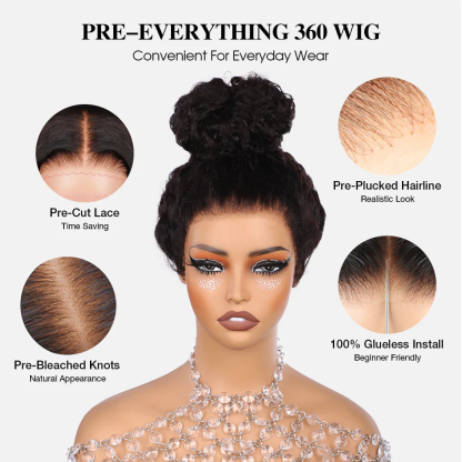 Invisible Strap 360 Lace Bleached Knot Pre-Cut Lace Water Wave Wig