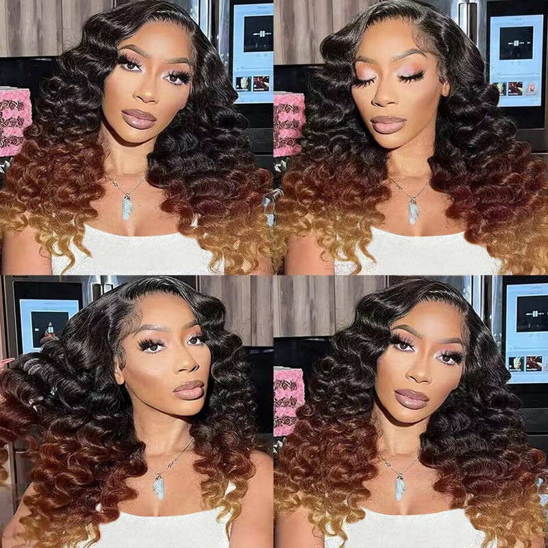 #1B/4/30 Ombre Loose Deep Wave 13x4 Lace Frontal Wig Brown Colored Wear To Go Human Hair Wigs