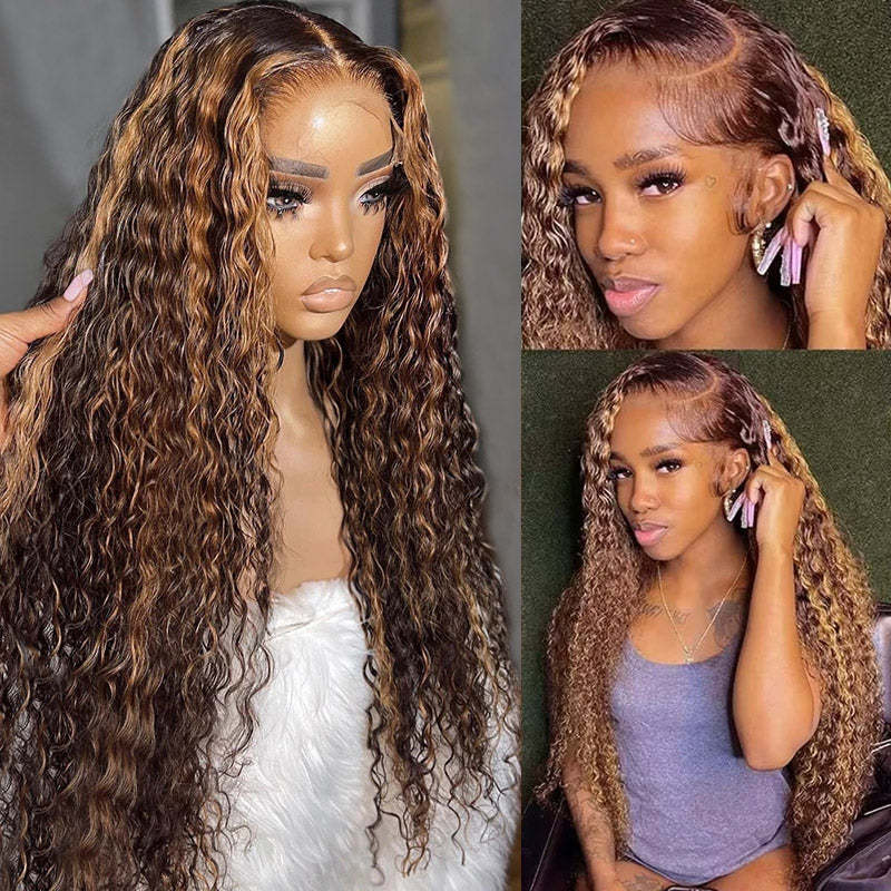[28'' = $165.99 - No Code Needed] P4/27 Highlight Wig Deep Wave Human Hair 13x6 Full Lace Front Wigs