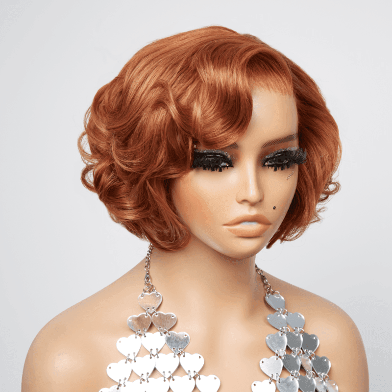 13x4 Glueless Layered Chocolate Brown Color Bob Wig Glueless Wavy