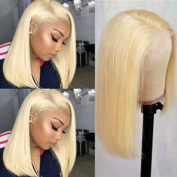 613 Blonde Bob Wigs Human Hair Lace Front Wigs Preplucked with Baby Hair