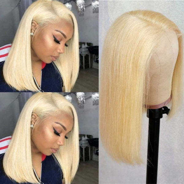 613 Blonde Bob Wigs Human Hair Lace Front Wigs Preplucked with Baby Hair