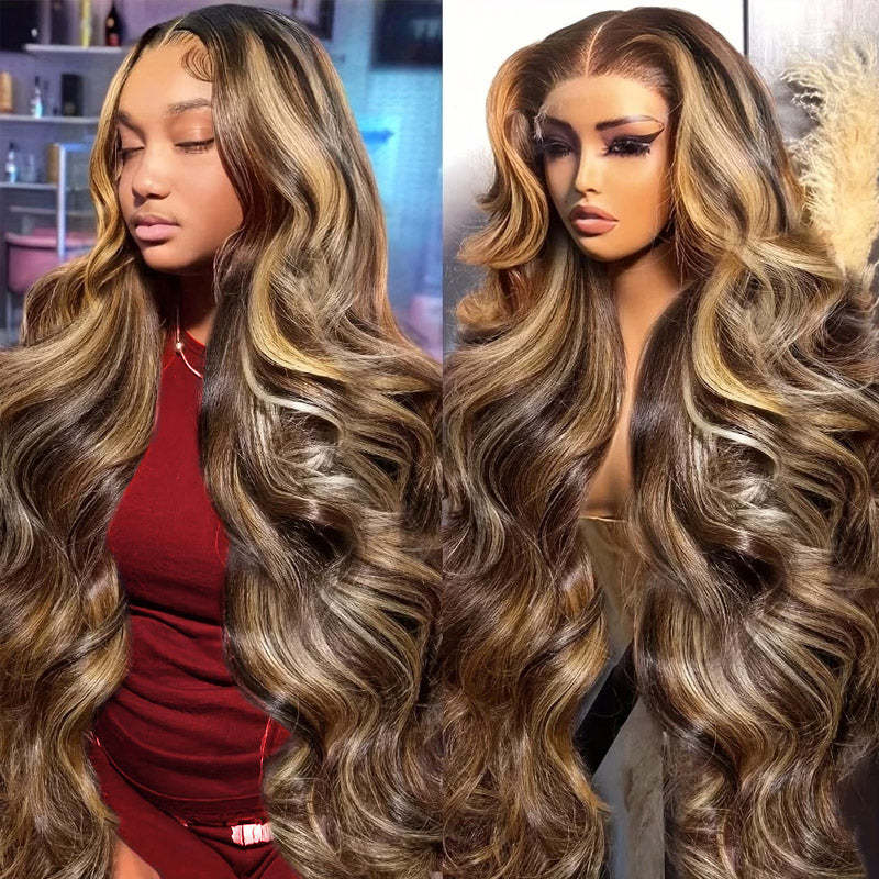 Highlight Piano Color Glueless 13*6 Lace Front Wig 180% Density Body Wave Human Hair