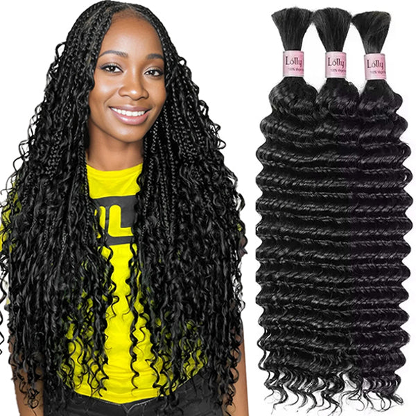 Deep Wave Boho Braids Bulk Human Hair Braidings 30 Inch Hair Bundles 100% Unprocessed No Weft Deep Curly Hair Extensions