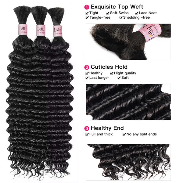 Deep Wave Boho Braids Bulk Human Hair Braidings 30 Inch Hair Bundles 100% Unprocessed No Weft Deep Curly Hair Extensions