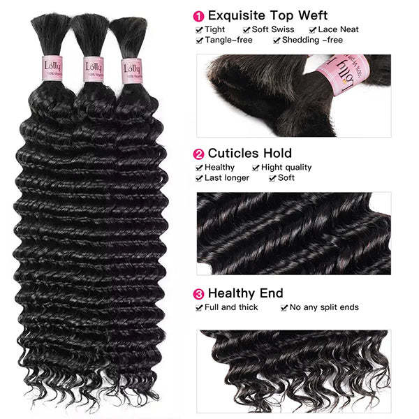 Deep Wave Boho Braids Bulk Human Hair Braidings 30 Inch Hair Bundles 100% Unprocessed No Weft Deep Curly Hair Extensions