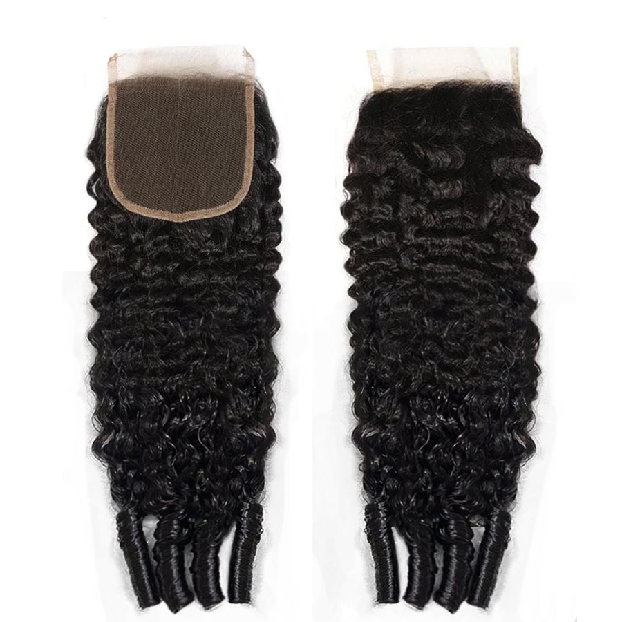  Hair Natural Black Burmese Curly 4 Bundles with 4x4 Lace Closure For Woman