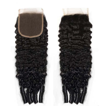  Hair Natural Black Burmese Curly 4 Bundles with 4x4 Lace Closure For Woman