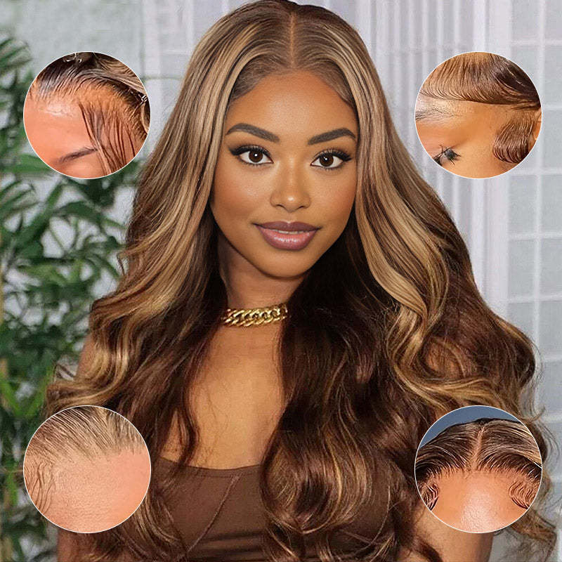 Highlight Piano Color Glueless 13*6 Lace Front Wig 180% Density Body Wave Human Hair