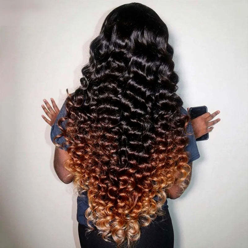 #1B/4/30 Ombre Loose Deep Wave 13x4 Lace Frontal Wig Brown Colored Wear To Go Human Hair Wigs