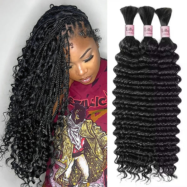 Deep Wave Boho Braids Bulk Human Hair Braidings 30 Inch Hair Bundles 100% Unprocessed No Weft Deep Curly Hair Extensions