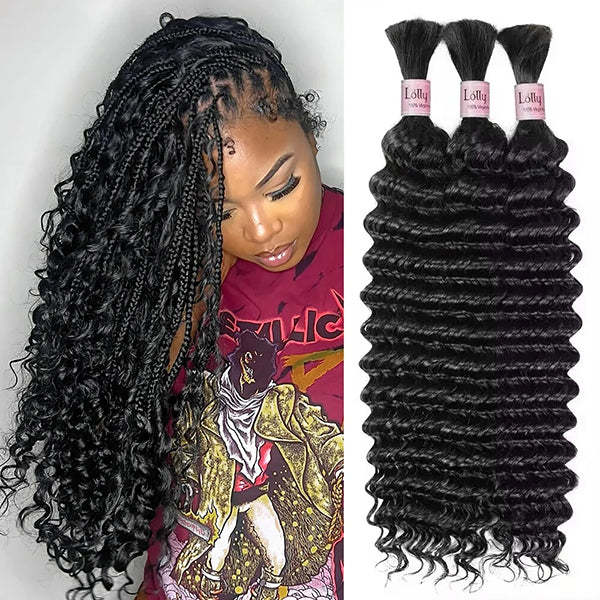 Deep Wave Boho Braids Bulk Human Hair Braidings 30 Inch Hair Bundles 100% Unprocessed No Weft Deep Curly Hair Extensions