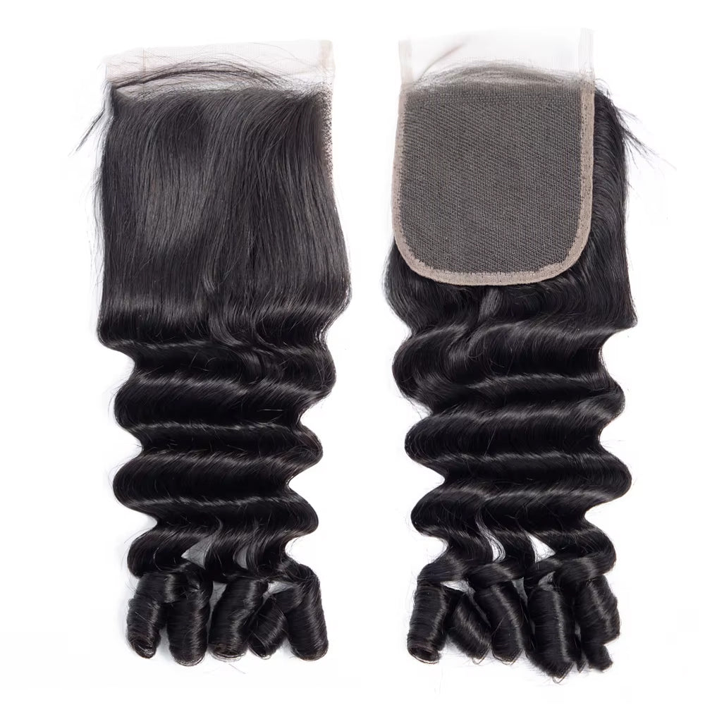  Hair Burmese Curly Funmi Loose Deep 4 Bundles with 4x4 Lace Closure Natural Black For Woman