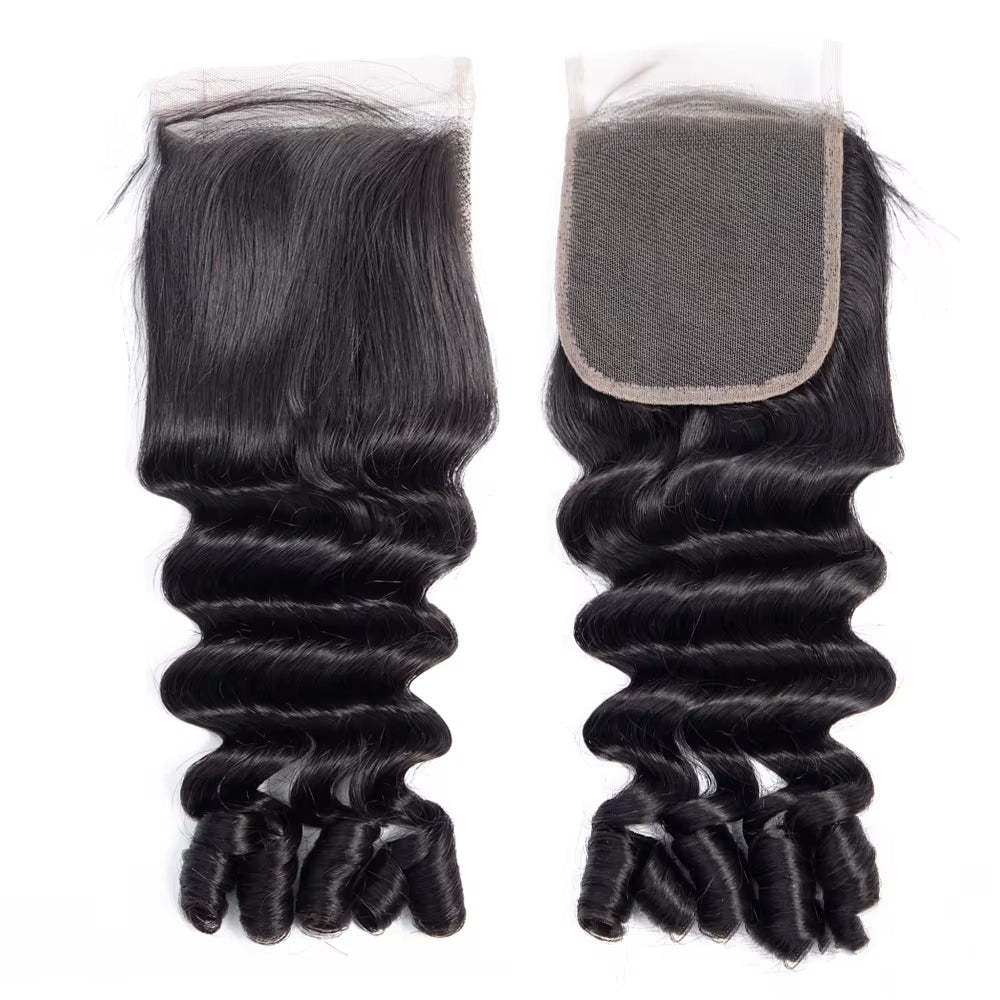  Hair Burmese Curly Funmi Loose Deep 4 Bundles with 4x4 Lace Closure Natural Black For Woman