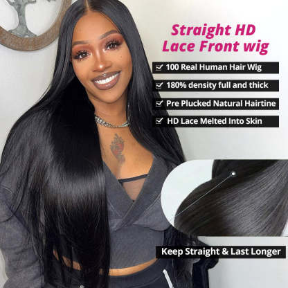 [30'' = $165.99 - No Code Needed] 13x6 HD Lace Front Wig Virgin Straight Human Hair Ready to Go Glueless Wig