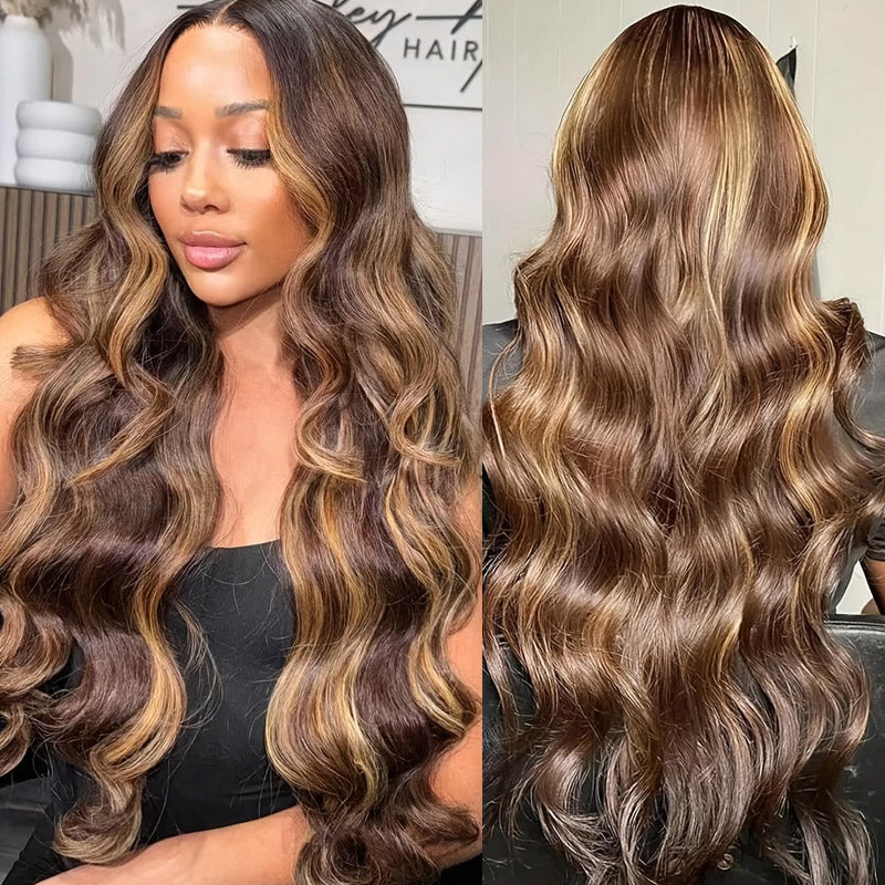 Highlight Piano Color Glueless 13*6 Lace Front Wig 180% Density Body Wave Human Hair