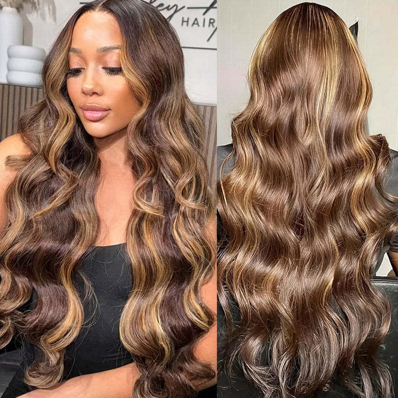 Highlight Piano Color Glueless 13*6 Lace Front Wig 180% Density Body Wave Human Hair