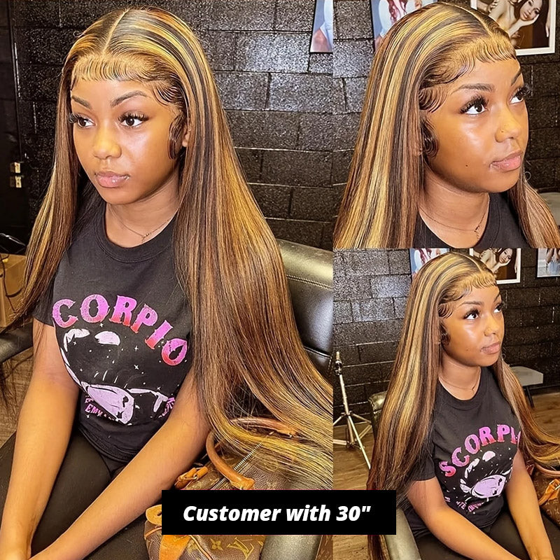 Highlight Straight Hair Wigs 13x6 HD Transparent Lace Front Wig