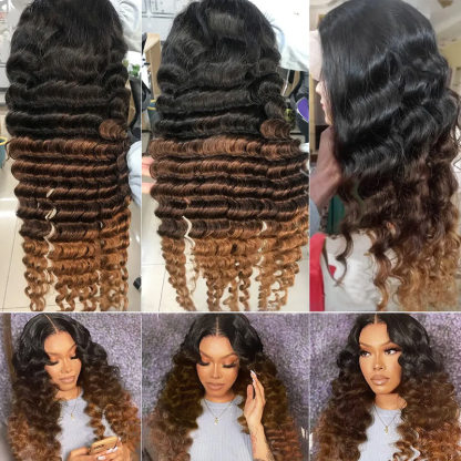#1B/4/30 Ombre Loose Deep Wave 13x4 Lace Frontal Wig Brown Colored Wear To Go Human Hair Wigs
