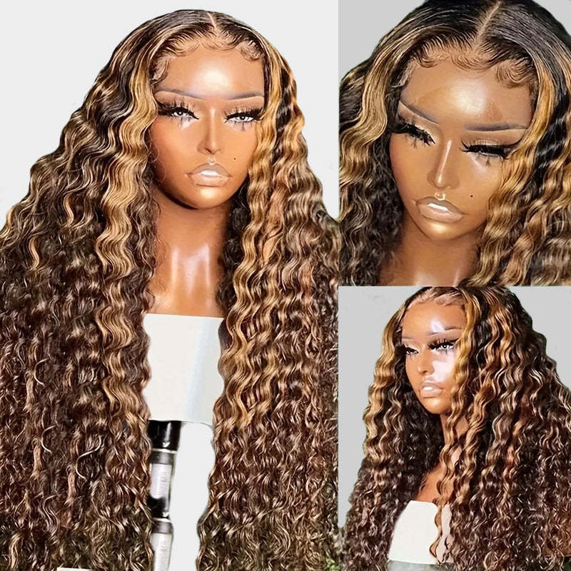 [28'' = $165.99 - No Code Needed] Honey Blonde Highlight 13x6 HD Lace Frontal Wig Virgin Loose Deep Wave Human Hair