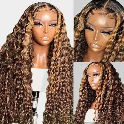 [28'' = $165.99 - No Code Needed] Honey Blonde Highlight 13x6 HD Lace Frontal Wig Virgin Loose Deep Wave Human Hair
