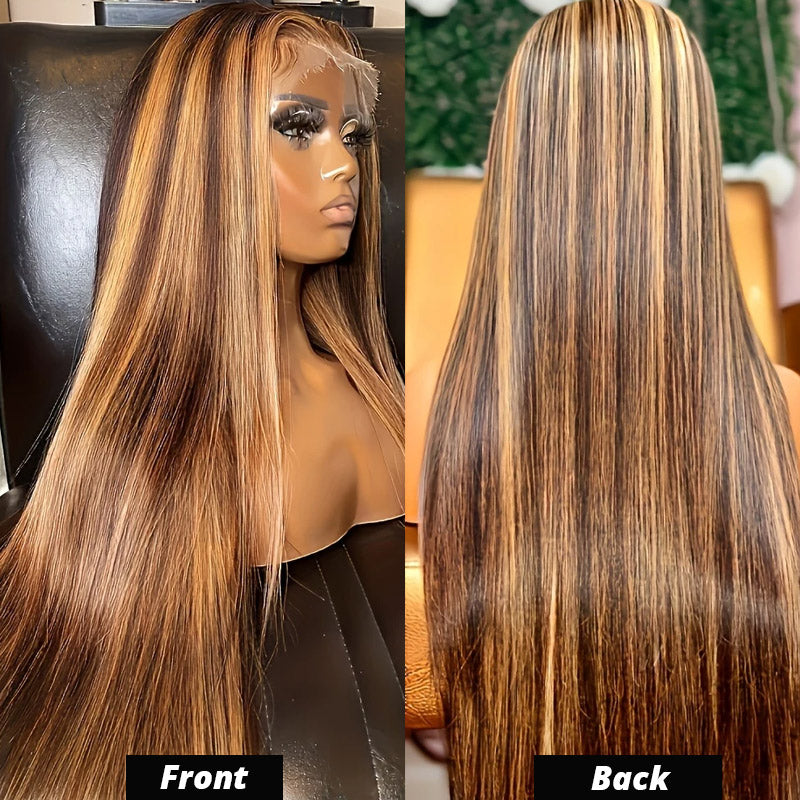Highlight Straight Hair Wigs 13x6 HD Transparent Lace Front Wig