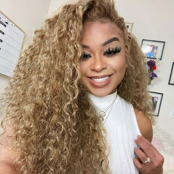 Honey Blonde #27 Color Preplucked 13x4 4x4 Lace Front Wigs Straight Wavy Curly Hair Texture