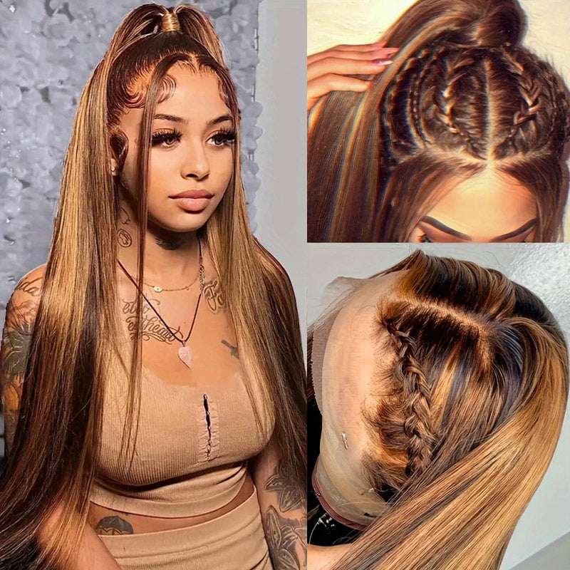 Highlight Straight Hair Wigs 13x6 HD Transparent Lace Front Wig