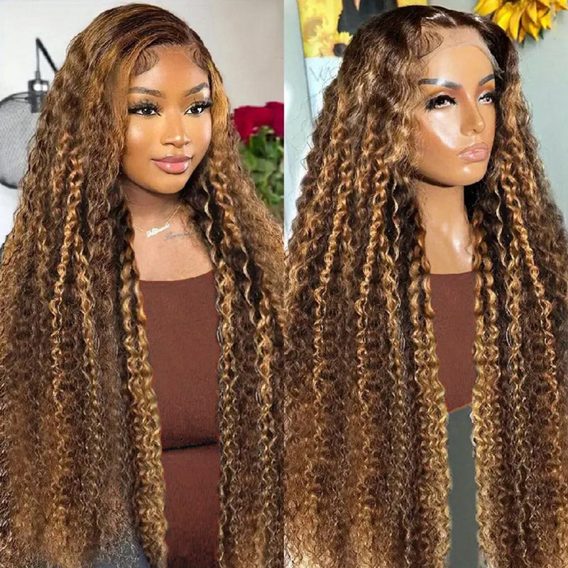 [28'' = $165.99 - No Code Needed] P4/27 Highlight Wig Deep Wave Human Hair 13x6 Full Lace Front Wigs
