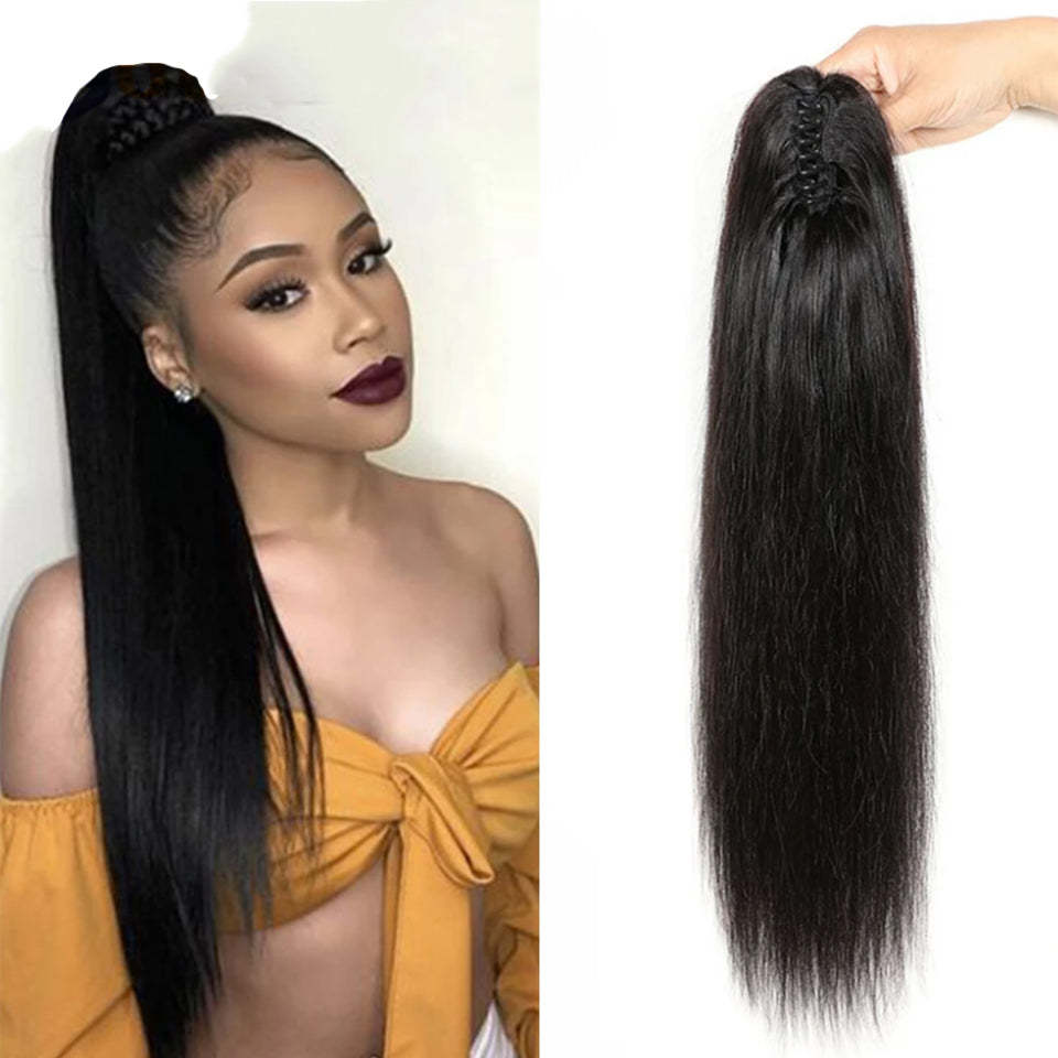 Straight Claws In Ponytail 100% Brazilian Human Hair Extensions Natural Black