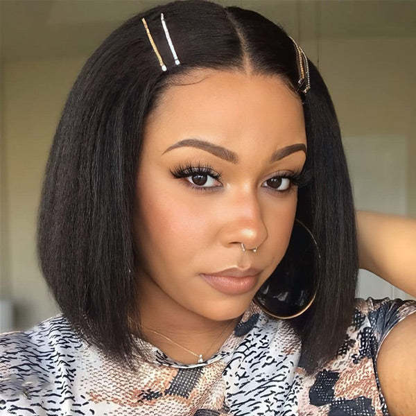 Wear Go Glueless Wigs Kinky Straight Pre Cut 7x5 HD Lace Front Bob Wigs