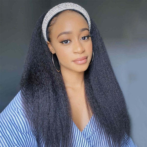  Affordable Kinky Straight Human Hair Headband Wig Ready To Wear Wig No Glue Needed