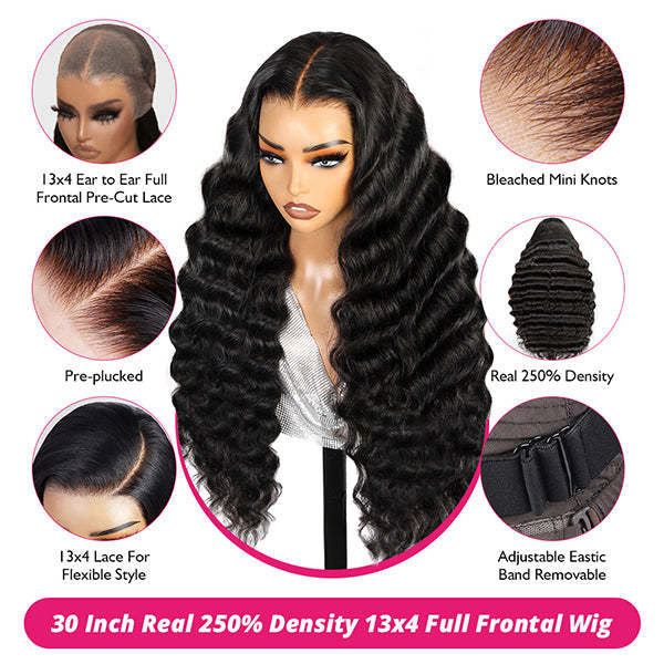 Lolly 30 inch 13x4 HD Full Lace Front Wigs Upgrade Frontal Drawstring Wig Pre Plucked Pre Bleached Knots Glueless Human Hair Wigs Flash Sale