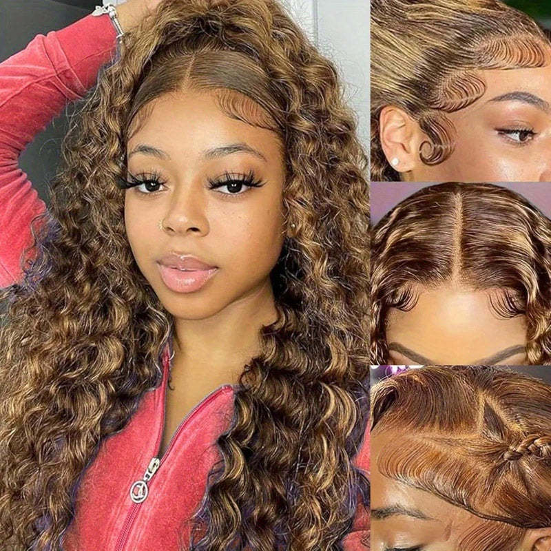 [28'' = $165.99 - No Code Needed] Honey Blonde Highlight 13x6 HD Lace Frontal Wig Virgin Loose Deep Wave Human Hair