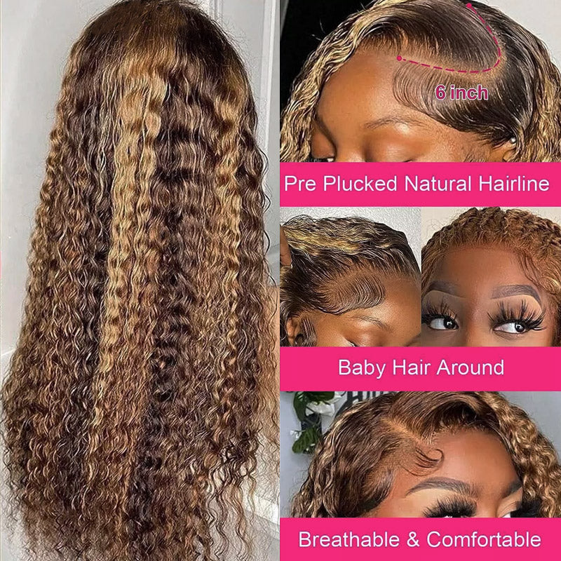 [28'' = $165.99 - No Code Needed] P4/27 Highlight Wig Deep Wave Human Hair 13x6 Full Lace Front Wigs