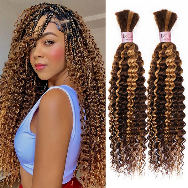 Highlight Bulk Human Hair For Braiding P4 27 Ombre Blonde Deep Wave Boho Braiding Human Hair Bundles No Weft Bundles