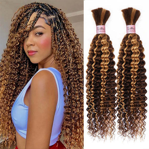 Highlight Bulk Human Hair For Braiding P4 27 Ombre Blonde Deep Wave Boho Braiding Human Hair Bundles No Weft Bundles