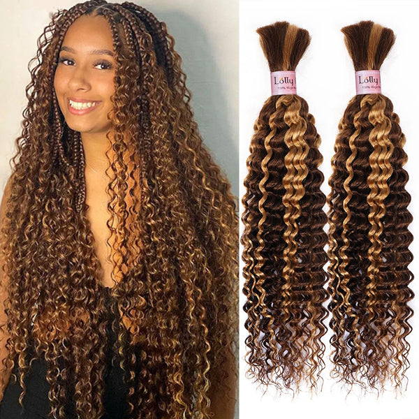 Highlight Bulk Human Hair For Braiding P4 27 Ombre Blonde Deep Wave Boho Braiding Human Hair Bundles No Weft Bundles