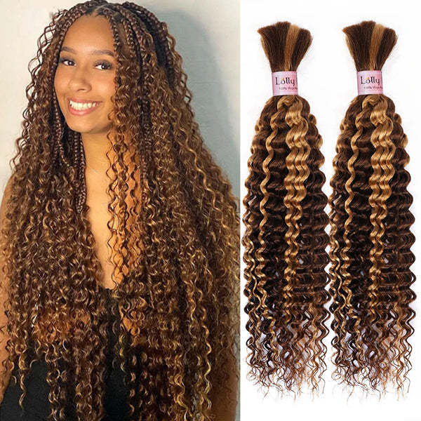Highlight Bulk Human Hair For Braiding P4 27 Ombre Blonde Deep Wave Boho Braiding Human Hair Bundles No Weft Bundles
