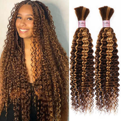 Highlight Bulk Human Hair For Braiding P4 27 Ombre Blonde Deep Wave Boho Braiding Human Hair Bundles No Weft Bundles